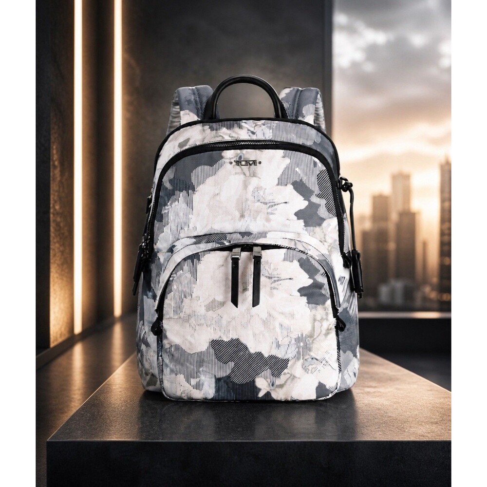 Tumi Grey Black Camo Backpack Nylon Multi Pocket Travel Laptop Bag
